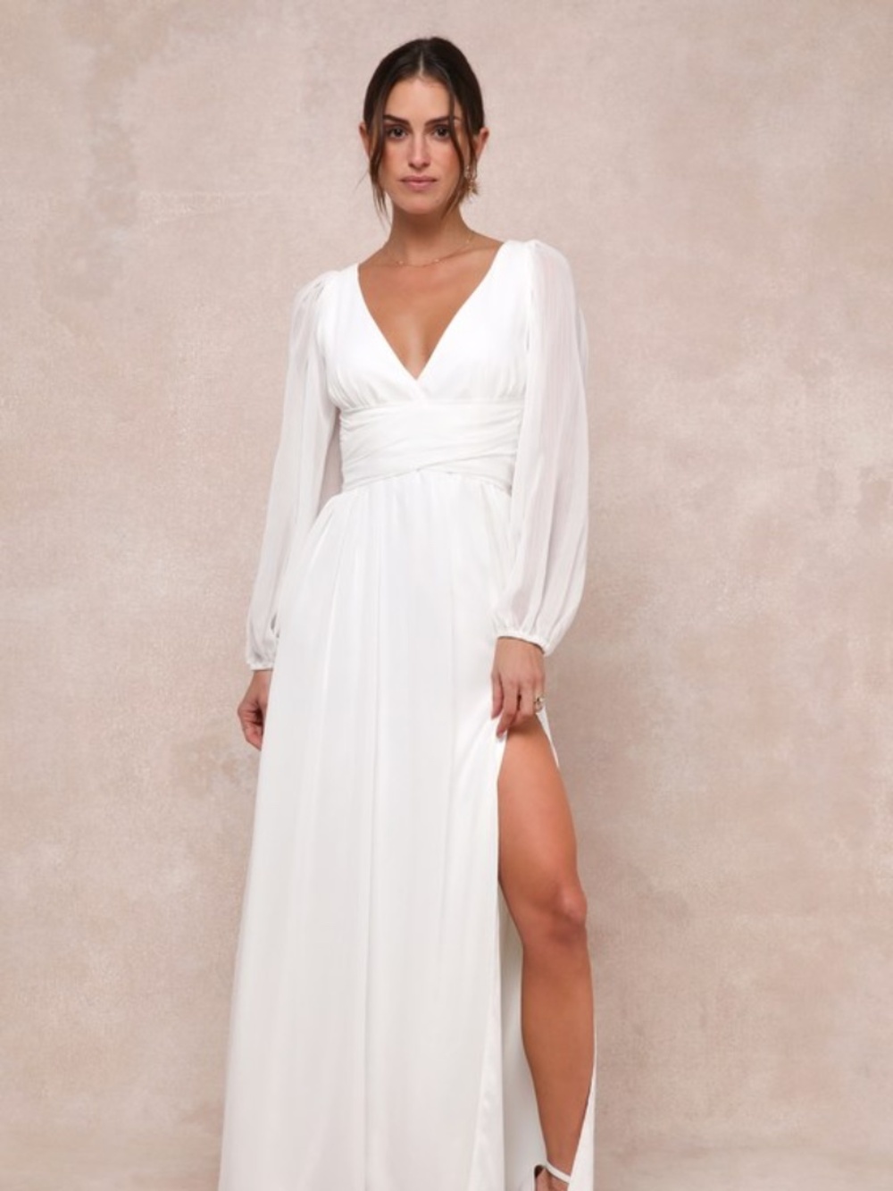Lulus Enchant My Love White V-neck Long Sleeve Maxi Dress - Size M